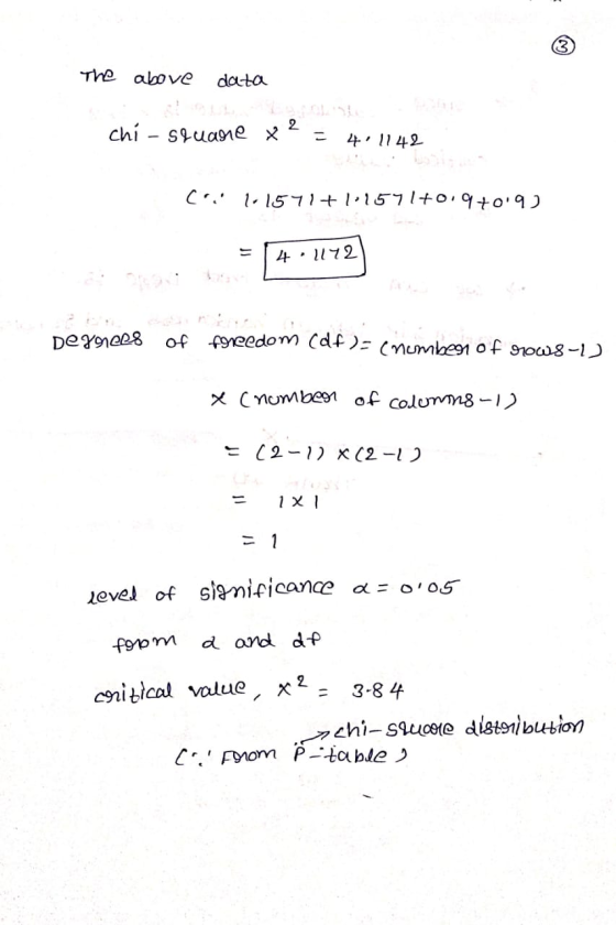 The above data chi -sluane x ² = 4, 1142 ( 11. 541+ l157+0.9+09) = 4:1172) 4.1172 degrees of foreldom cdf)= (number of rows-