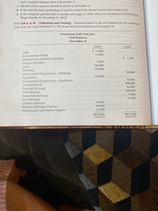 and a classified balance sheet at December 31. c. Identify which accounts should be closed on December 31. d. If the note has
