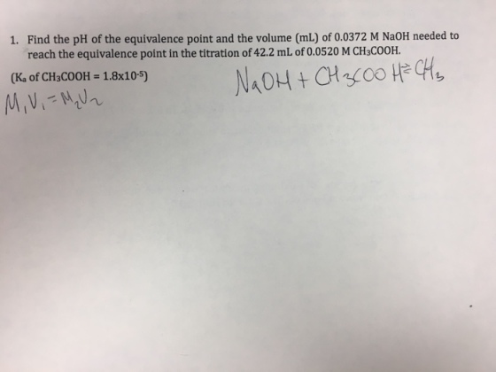 Find the pH of the equivalence point and the volum