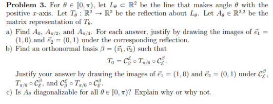 Problem 3. For e 0,7), let Le CRP be the line that makes angle with the positive c-axis. Let To: R2 → R2 be the reflection ab