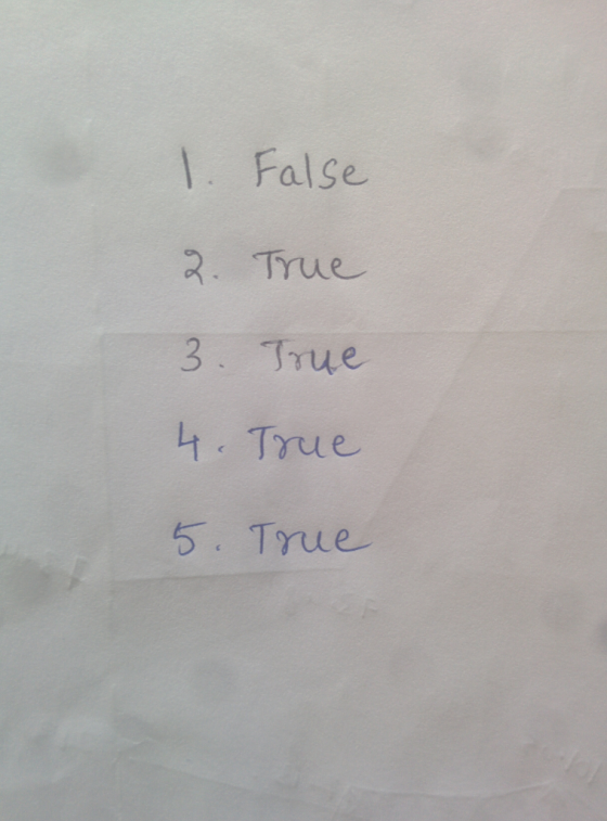 . False ス, True 3. True t. True 5. True