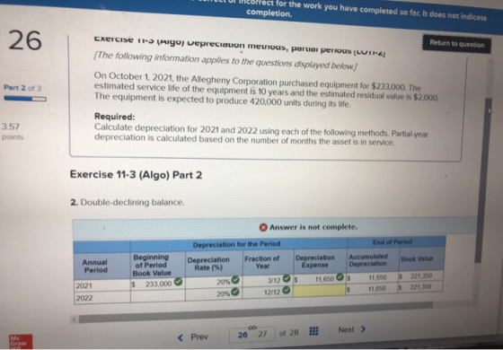 for the work you have completed so far. It does not indicate completion. 26 Exercise -3 Migo) uepreciauon metnoas, paruai per