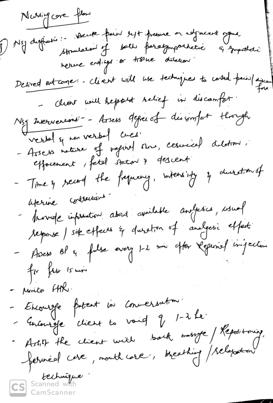 I Nursing care flow Acupe pain est pressure on adjacent orgens, r g o Stimulation of both parasympathetic a sympathole nerve