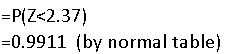 =P(Z<2.37) =0.9911 (by normal table)