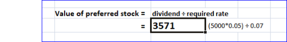 Value of preferred stock = dividend + required rate 3571 (5000*0.05) +0.07