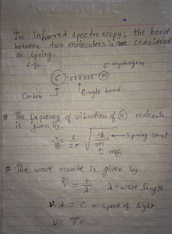 between two moleculers is are considera In infrared spectroscopy; the bond as spring. e.g. Crom i Hydrogen mth Single bond Ca