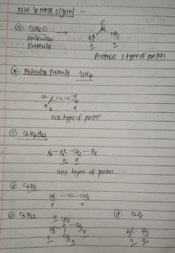 one H NMR signal - @ 3H6O molemlor 4 Pormula Ca kumnyofu Acetone I type of proton (6 moleculas pormula 344 cacah Ho a One typ