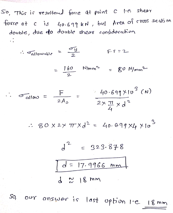 So This is resultand force at point a l.e. shear force at is 40.699 KN, but area of cross seats on double, due to double shea