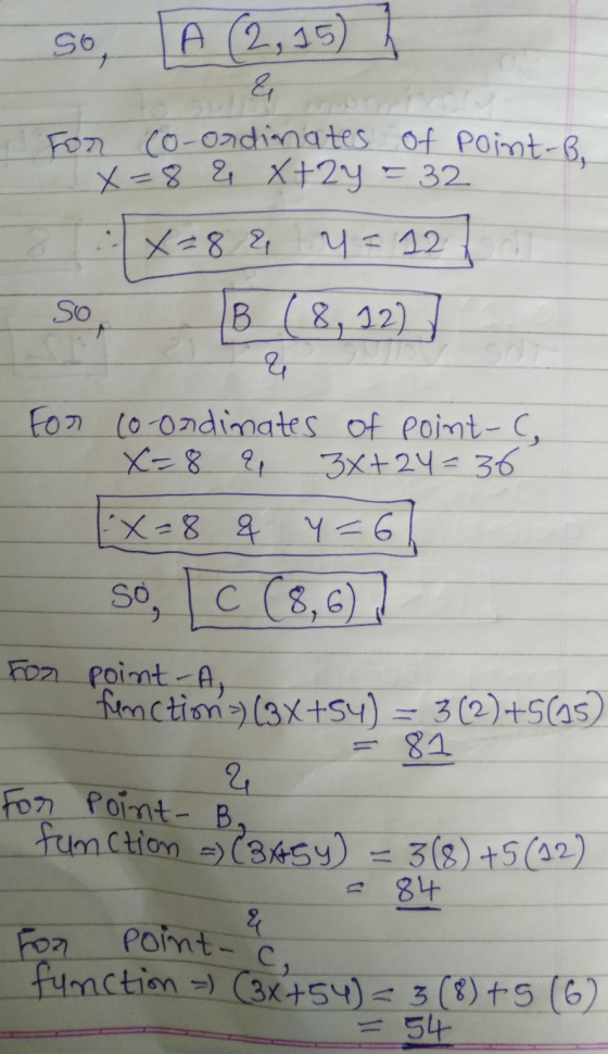 SO A (2,15 h & For co-ordinates of point-B, X=8 & X+2y = 32 :: x=8 &ty=12 foi So B (8,12) q For co-ondinates of Point- x=8 ?