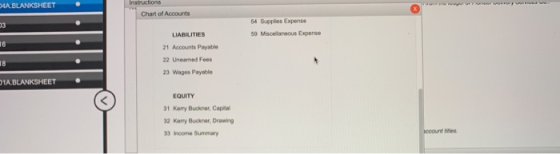 4A.BLANKSHEET Instructions Chart of Accounts 03 54 Supplies Expense 59 Miscellaneous Expense 16 LIABILITIES 21 Accounts Payab