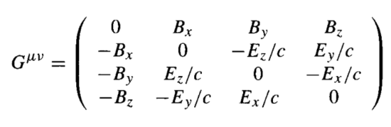 lo Bx GuV = 1 -Bx 0 -By Ez/C - Bz -Ey/c B, -Ez/c 0 Ex/c B2 Ey/c –Ex/c 0