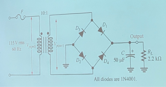 Output 115 V rms llllls lllll Pon) 60 H2 D2X ct ZRL DA 50 uF T 2.2 kN = = All diodes are 1N4001.