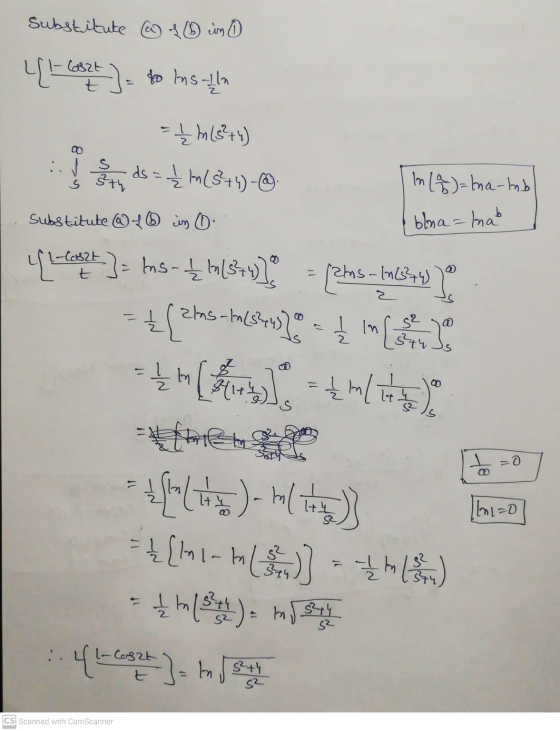 Substitute (w of in 1 Coszt t 뺨] = 0 m 블메라 옮d킬 m(34)@ s In(a)=tna-tmb Substitute @40 is o blna=lna L-Coszt 2 ㄹ 뿉]= ns- 134 (z