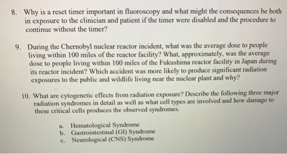 8. Why is a reset timer important in fluoroscopy and what might the consequences be both in exposure to the clinician and pat
