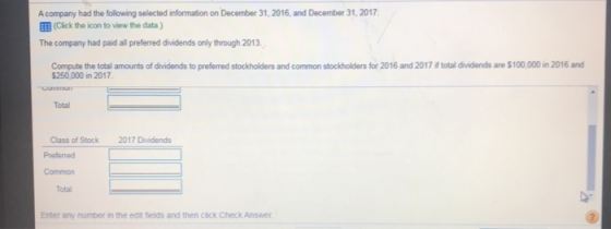 A company had the following selected information on December 31, 2016, and December 31, 2017: (Click the icon to view the dat