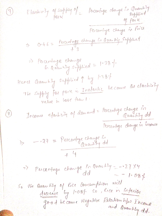 0 POIK Elashuty of supply of Percentage change in Quant supplied of paik Perleninge Change in Price 0.46= Percentage change i