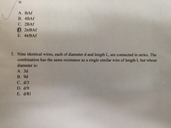 Nine identical wires, each of diameter d and lengt