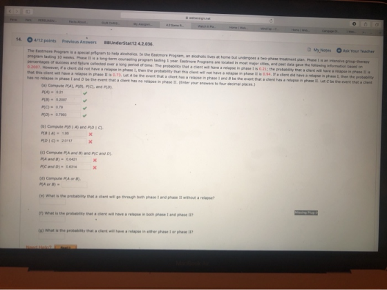 14 4 /12 points Previous Answers UnderStat12 4.2.036. My Notes Ask Your Teacher The Eastmare Program is a special program to