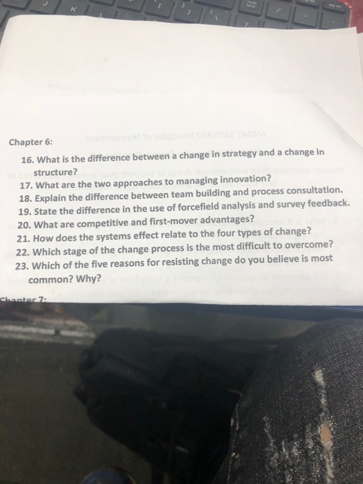 Chapter 6: 16. What is the difference between a change in strategy and a change in structure? 17. What are the two approaches