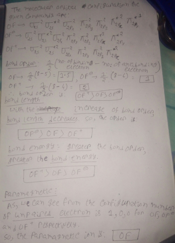given Conpound, are 2 ord orden.. 스(hoofbonding-no; op antibonding ecetnoh nd lerath with the bond Length decreases. So) the