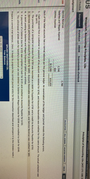 US Weygandt, Accounting Principles, 13 Principles of Accounting 13 (ACC 171-185- Practice Assignment Gradebook ORION Download