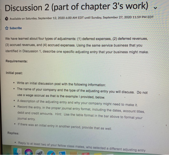Discussion 2 (part of chapter 3s work) Available on Saturday, September 12, 2020 6:00 AM EDT until Sunday, September 27, 202