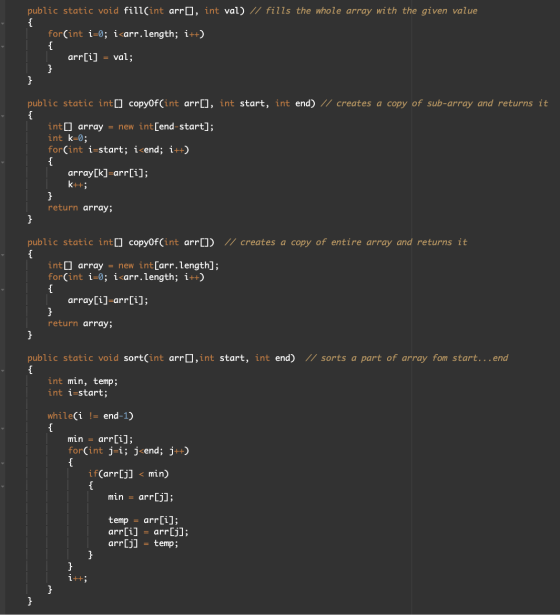 public static void fill(int arr[], int val) // fills the whole array with the given value { for(int i=0; i<arr.length; i++) {