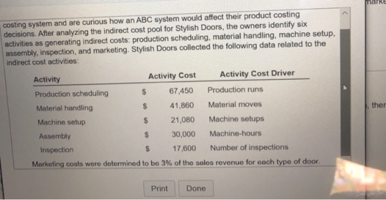 narke costing system and are curious how an ABC system would affect their product costing decisions. After analyzing the indi