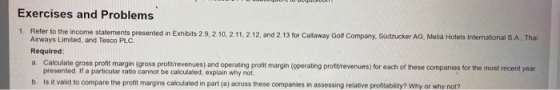 Exercises and Problems 1. Refer to the income statements presented in Exhibits 29,2.10.2.11, 2.12, and 2.13 for Callaway Golf