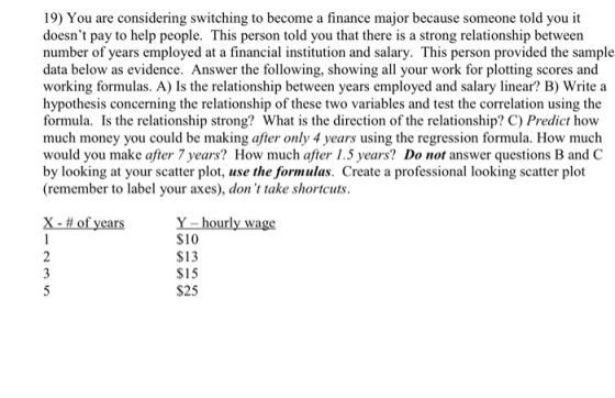 19) You are considering switching to become a finance major because someone told you it doesnt pay to help people. This pers