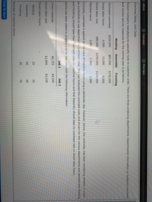 eBook Calculator Print Item Overhead Rates, Unit Costs Folsom Company manufactures specialty tools to customer order. There a