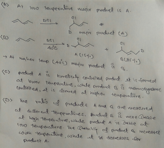 <A> At low Del temperative matcr product is A. bel. + m . mator product (A) mafor el A (15%) B (85%) → At nighen teup (400) m
