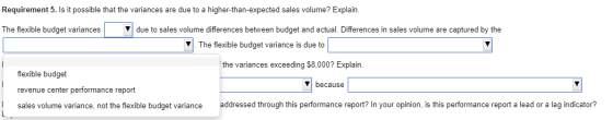 Requirement 5. Is it possible that the variances are due to a higher-than-expected sales volume? Explain. The flexible budget