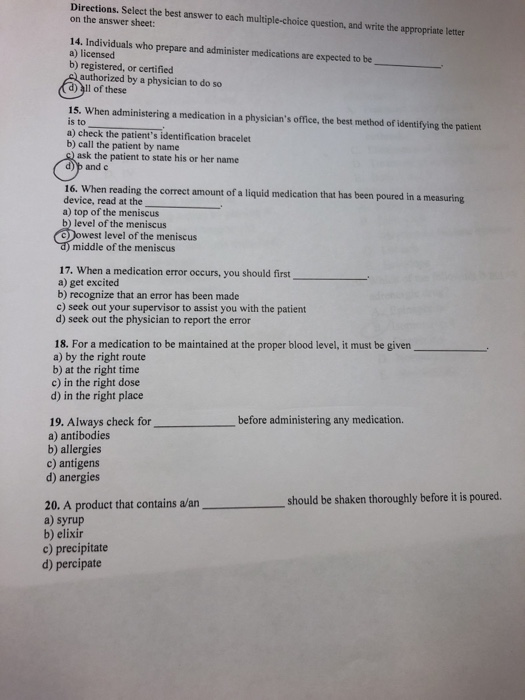 Directions. Select the best answer to each multiple-choice question, and write the appropriate letter on the answer sheet: 14