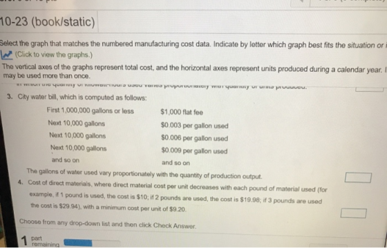 10-23 (book/static) Select the graph that matches the numbered manufacturing cost data. Indicate by letter which graph best f