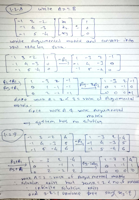 1.28 write Ax-B 3 - J a -3 22 -4 3 write augumented manix and echelon forn. convert into now 3 -2 -3 2 aft, 2 -3 4-3 5 -4 5 -