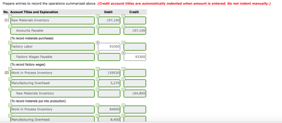Prepare entries to record the operations summarized above. (Credit account titles are automatically indented when amount is e