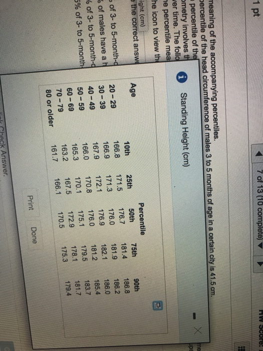 1 pt 7 of 13 (10 complete) HW SCore meaning of the accompanying percentiles. bercentile of the head circumference of males 3