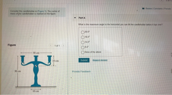 Review Constants Periodic Consider the candleholder in (Figure 1). The center of mass of the candleholder is marked on the fi
