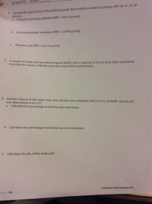 Calculate the mass of each of the following acids