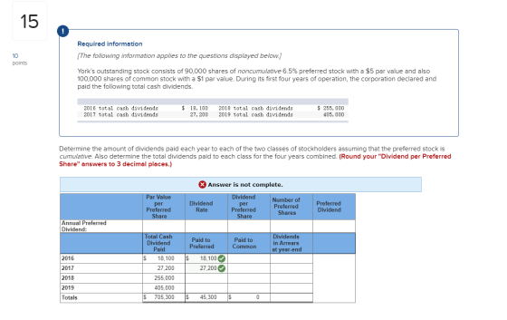 Required information [The following information applies to the questions displayed below.] points Yorks outstanding stock co