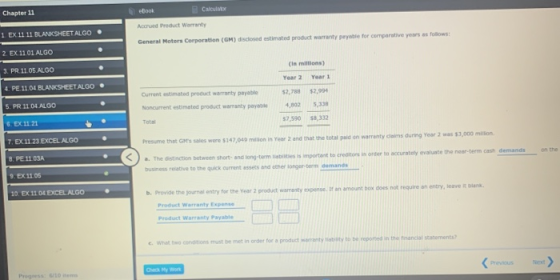 eBook Calcul Chapter 11 Accred Product Warranty 1 EX 11 11 BLANKSHEET ALGO General Motors Corporation (GM) disclosed estimate