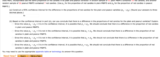 Does Mars, Incorporated use the same proportion of red candies in its plain and peanut varieties? A random sample of 51 plain