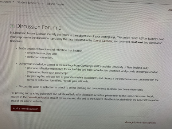 esources Student ResourcesEdison Create Olu Discussion Forum 2 In Discussion Forum 2, please identify the forum in the subjec