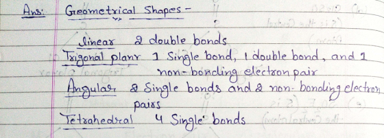Geometrical Shapes - linear a double bonds i Trigonal planr 1 Single bond, I double bond, and a non-bonding electron pair Ang