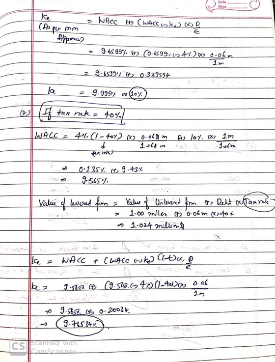 Date Page = WACC H (WACC (oka) XD (As per mm Dobrona) E - 9.6599. > (9.45997.67 41)® 0.06 m 1m __ ? 9.6599.7 6 0.339584 - - 9