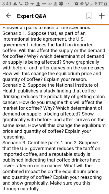 8:40 ALO a ... * . 80% + Expert Q&A + MIS Wel all parts w UI LE SCENDIOS. Scenario 1. Suppose that, as part of an internation