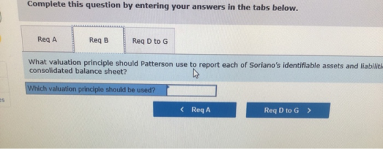 Complete this question by entering your answers in the tabs below. Req A Req B Reg D to G What valuation principle should Pat