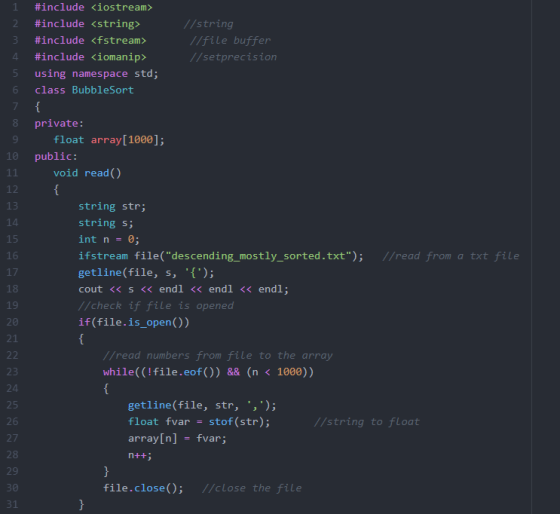 3 #include <iostream> #include <string> #include <fstream> #include <iomanip> using namespace std; class BubbleSort //string