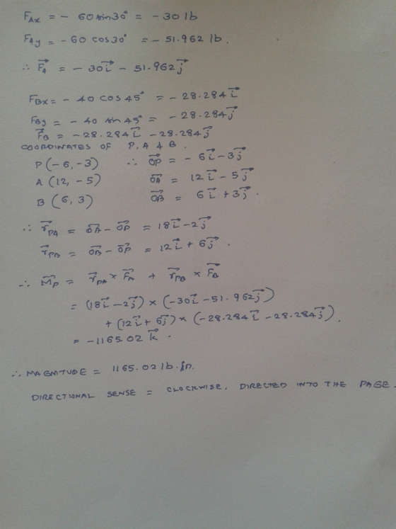 Fax = - 60 min 30= -30 11 Fay = - 60 cos30 – 51.962 16. --301 - 51.9627 Fox= – 40 cos 45 - 28.2847 FBy = - 40 sin 45º = -28.2